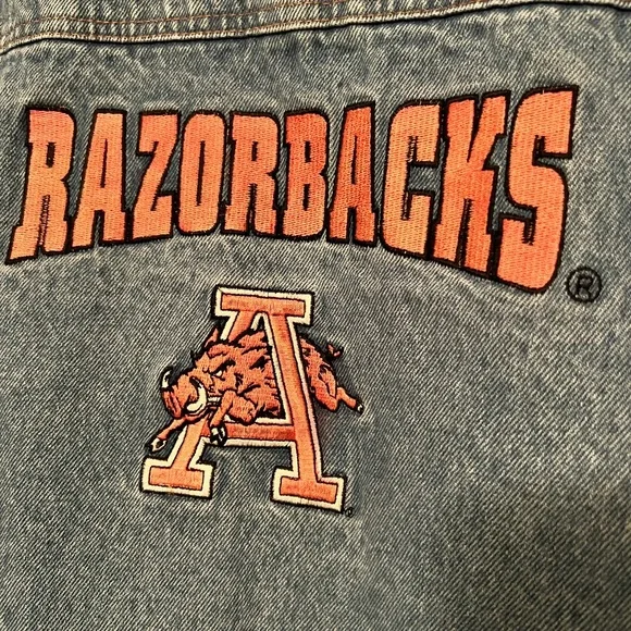 Vintage UARK razorbacks denim jacket, embroidered